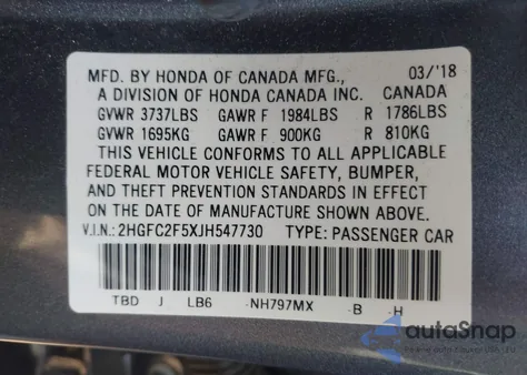 2018 Honda Civic Lx z USA, uszkodzony, nr VIN 2HGFC2F5XJH547730